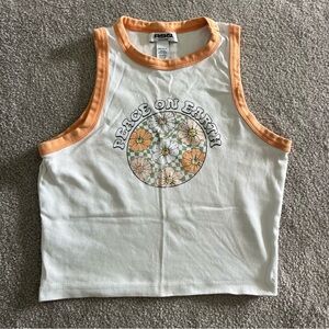 RSQ Girl’s Cropped Tank Top Peace On Earth Size XL Women’s S Y2K Flower Child
